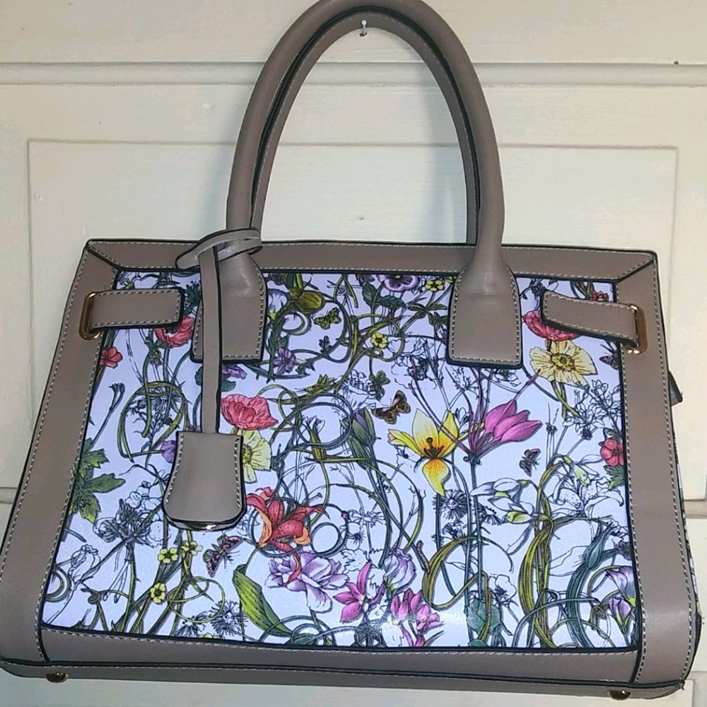 Floral tote with crossbody strap